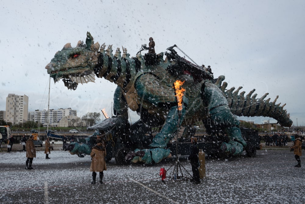 Le Dragon de Calais in a shower of confetti, Calais, France